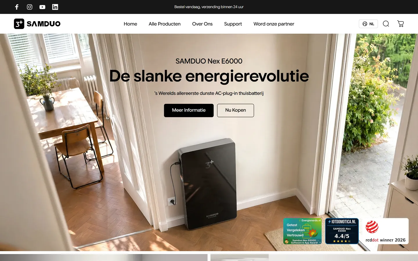 Website van Samduo, thuisbatterijen, drie landen
